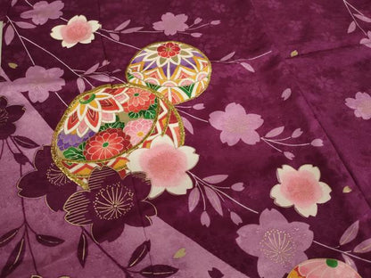 平和屋着物[]七五三　女の子　７歳　祝着　刺繍　枝垂れ桜手毬文　金糸　金彩　AABE2115ja