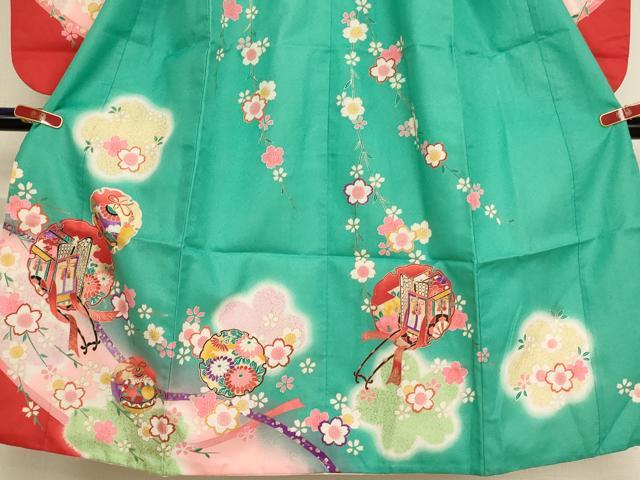 平和屋着物[]七五三　女の子　７歳　祝着　雪輪御所車枝垂れ桜文　暈し染め　金彩　逸品　AABE2116ja