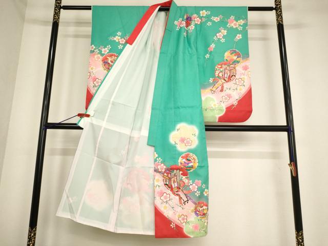 平和屋着物[]七五三　女の子　７歳　祝着　雪輪御所車枝垂れ桜文　暈し染め　金彩　逸品　AABE2116ja