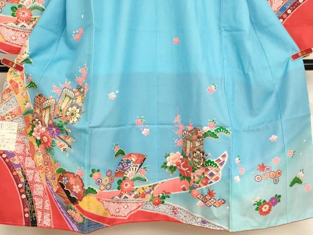 平和屋着物[]七五三　女の子　７歳　祝着　四つ身　長襦袢(単衣)セット　御所車花文　暈し染め　金彩　AABE2117ja