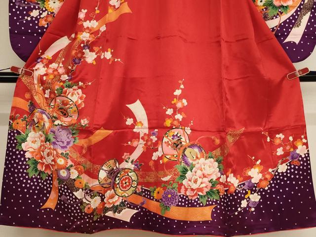 平和屋着物[]七五三　女の子　７歳　祝着　四つ身　花鳥鼓文　金彩　AABE2118ja