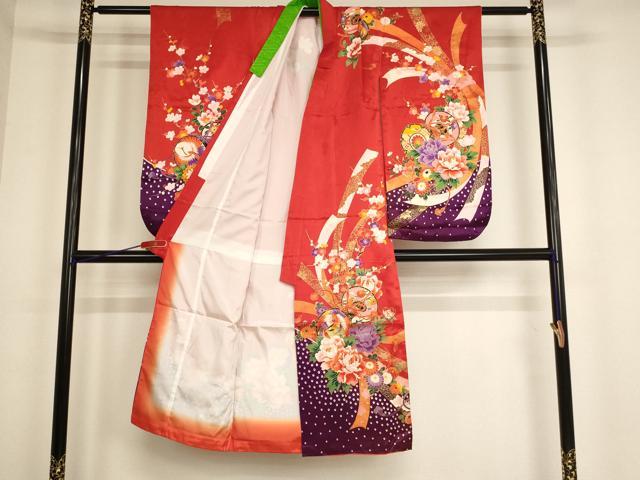 平和屋着物[]七五三　女の子　７歳　祝着　四つ身　花鳥鼓文　金彩　AABE2118ja