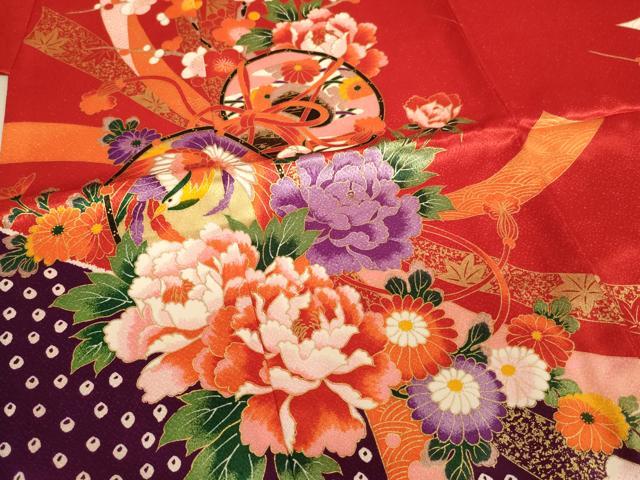 平和屋着物[]七五三　女の子　７歳　祝着　四つ身　花鳥鼓文　金彩　AABE2118ja