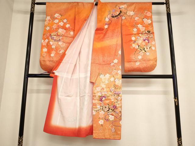 平和屋着物[]七五三　女の子　７歳　祝着　雪輪花車文　金彩　AABE2119ja