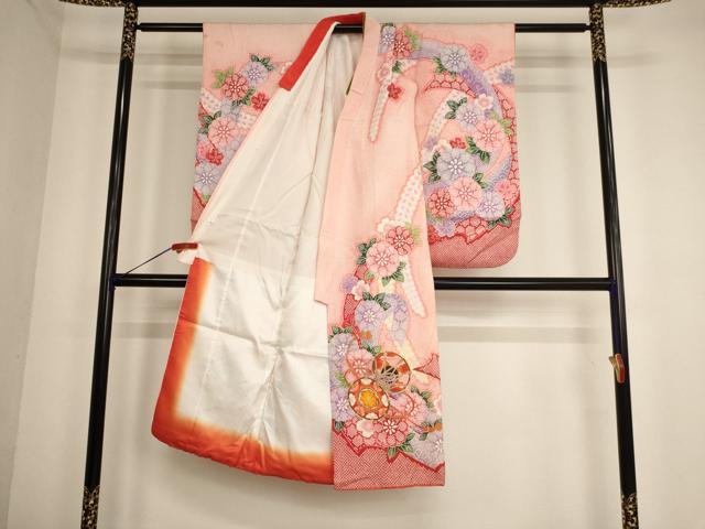 平和屋着物[]七五三　女の子　７歳　祝着　四つ身　駒刺繍　花鼓文　金彩　AABE2122ja