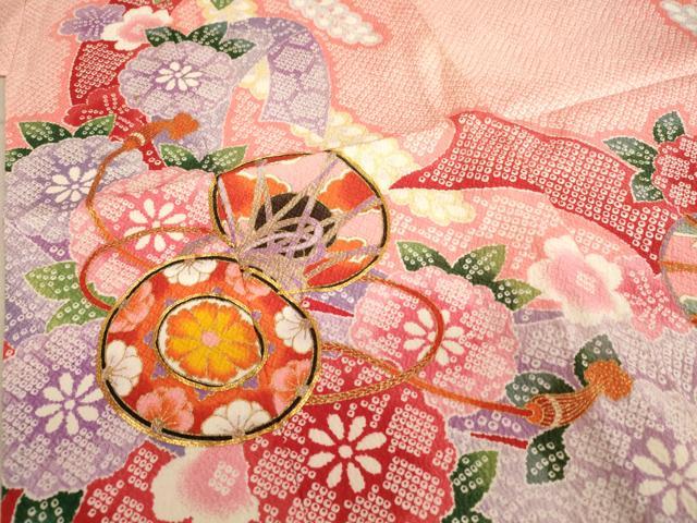 平和屋着物[]七五三　女の子　７歳　祝着　四つ身　駒刺繍　花鼓文　金彩　AABE2122ja