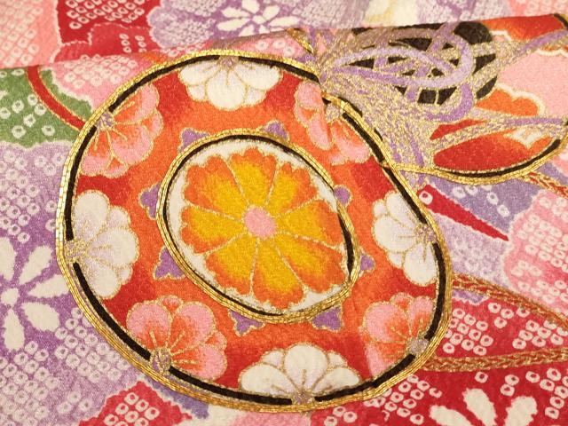 平和屋着物[]七五三　女の子　７歳　祝着　四つ身　駒刺繍　花鼓文　金彩　AABE2122ja