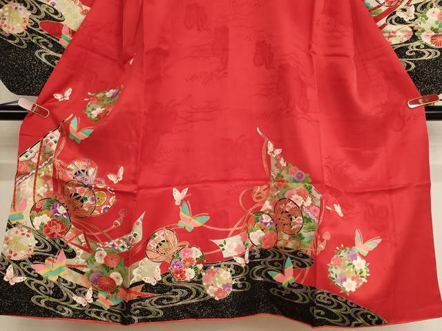 平和屋着物[]七五三　女の子　７歳　祝着　四つ身　花蝶鼓文　金銀彩　逸品　AABE2123ja