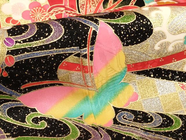 平和屋着物[]七五三　女の子　７歳　祝着　四つ身　花蝶鼓文　金銀彩　逸品　AABE2123ja