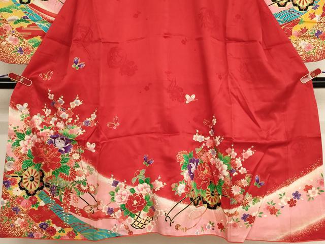 平和屋着物[]七五三　女の子　７歳　祝着　四つ身　花車文　暈し染め　金彩　逸品　AABE2124ja