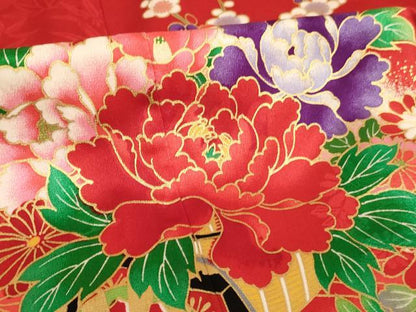 平和屋着物[]七五三　女の子　７歳　祝着　四つ身　花車文　暈し染め　金彩　逸品　AABE2124ja