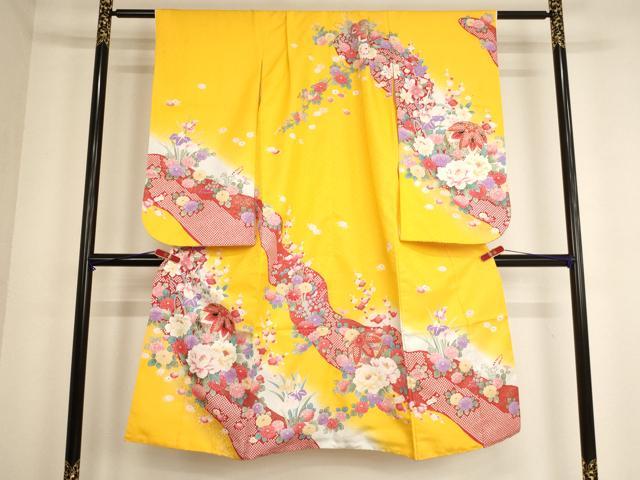 平和屋着物[]七五三　女の子　７歳　祝着　四つ身　花手毬文　暈し染め　金彩　逸品　AABE2125ja