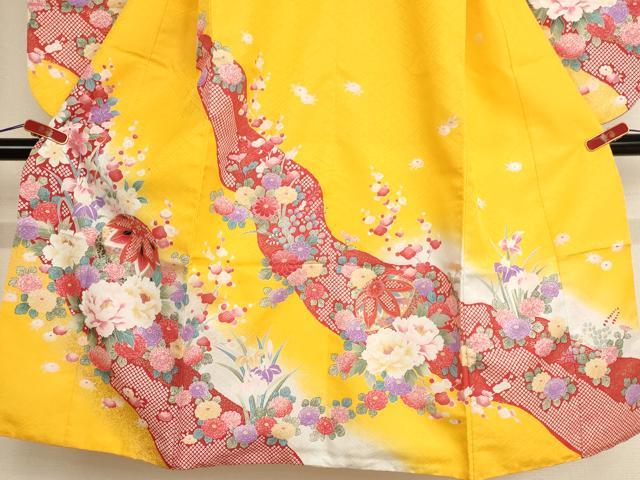 平和屋着物[]七五三　女の子　７歳　祝着　四つ身　花手毬文　暈し染め　金彩　逸品　AABE2125ja