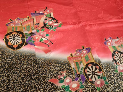 平和屋着物[]七五三　女の子　７歳　祝着　四つ身　駒刺繍　御所車花文　暈し染め　金銀彩　AABE2126ja