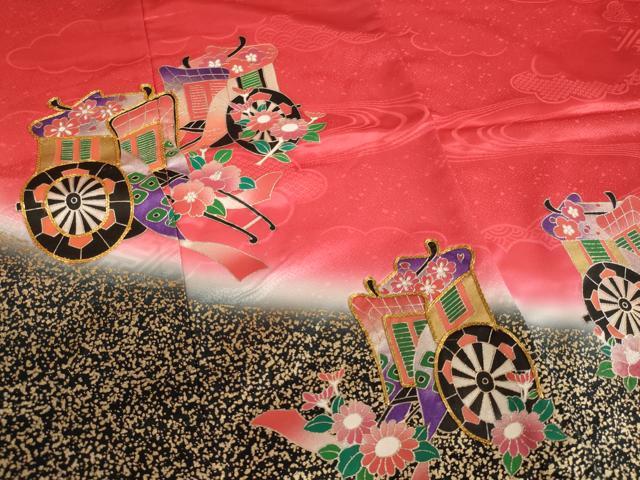 平和屋着物[]七五三　女の子　７歳　祝着　四つ身　駒刺繍　御所車花文　暈し染め　金銀彩　AABE2126ja
