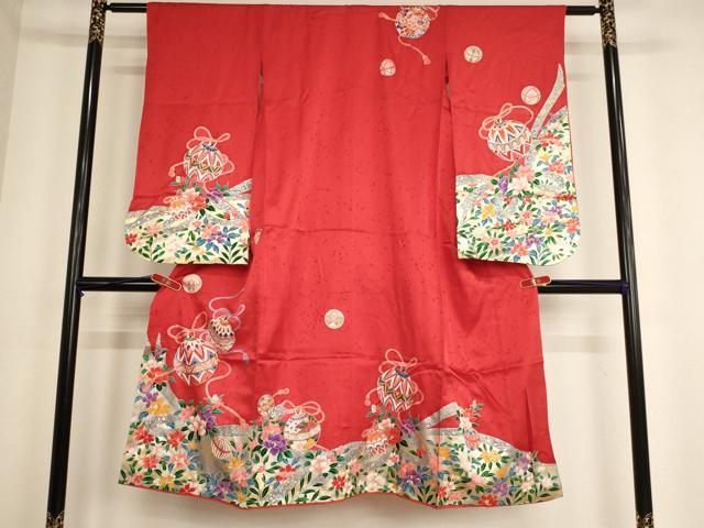 平和屋着物[]七五三　女の子　３歳　祝着　三つ身　鈴花文　金彩　AABE2127ja