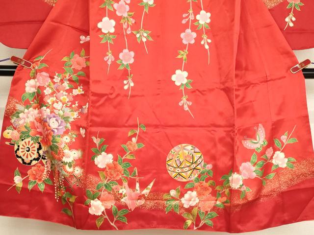 平和屋着物[]七五三　女の子　７歳　祝着　四つ身　枝垂れ桜花車文　金彩　AABE2128ja