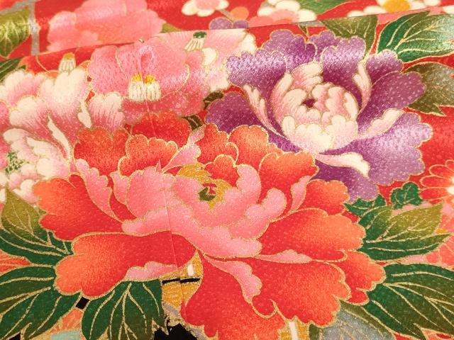 平和屋着物[]七五三　女の子　７歳　祝着　四つ身　枝垂れ桜花車文　金彩　AABE2128ja
