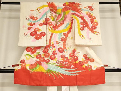 平和屋着物[]お宮参り　女の子　祝着　産着　初着　のしめ　刺繍　鳳凰花文　金糸　金彩　逸品　AABE2129ja