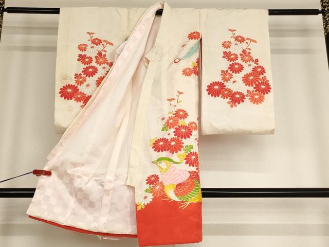 平和屋着物[]お宮参り　女の子　祝着　産着　初着　のしめ　刺繍　鳳凰花文　金糸　金彩　逸品　AABE2129ja