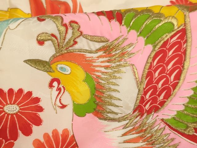 平和屋着物[]お宮参り　女の子　祝着　産着　初着　のしめ　刺繍　鳳凰花文　金糸　金彩　逸品　AABE2129ja