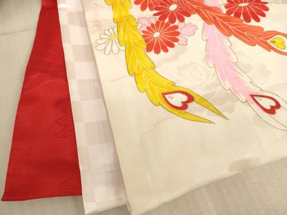 平和屋着物[]お宮参り　女の子　祝着　産着　初着　のしめ　刺繍　鳳凰花文　金糸　金彩　逸品　AABE2129ja