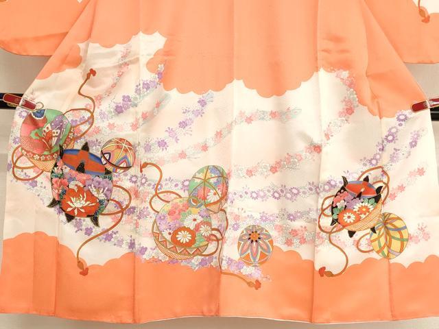 平和屋着物[]七五三　女の子　７歳　祝着　四つ身　糸巻　鈴　花蝶文　金彩　AABE2131ja