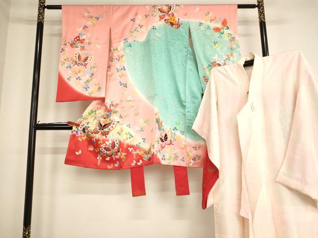 平和屋着物[]七五三　女の子　5歳　祝着　長襦袢セット　花蝶文　暈し染め　金彩　逸品　AABE2132ja