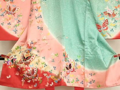 平和屋着物[]七五三　女の子　5歳　祝着　長襦袢セット　花蝶文　暈し染め　金彩　逸品　AABE2132ja