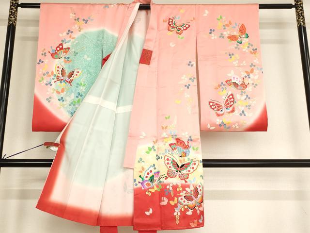 平和屋着物[]七五三　女の子　5歳　祝着　長襦袢セット　花蝶文　暈し染め　金彩　逸品　AABE2132ja