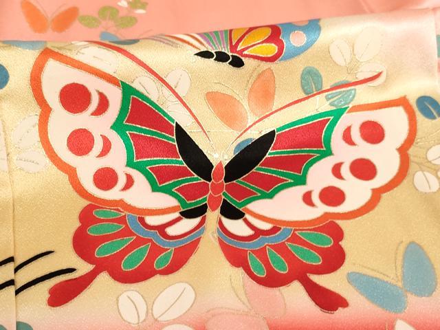 平和屋着物[]七五三　女の子　5歳　祝着　長襦袢セット　花蝶文　暈し染め　金彩　逸品　AABE2132ja