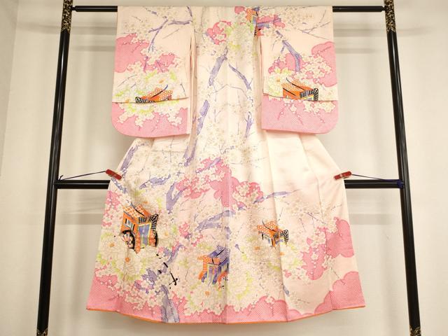 平和屋着物[]七五三　女の子　７歳　祝着　四つ身　駒刺繍　御所車花文　AABE2133ja