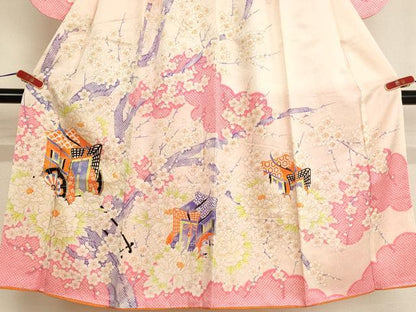 平和屋着物[]七五三　女の子　７歳　祝着　四つ身　駒刺繍　御所車花文　AABE2133ja