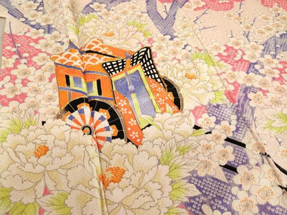 平和屋着物[]七五三　女の子　７歳　祝着　四つ身　駒刺繍　御所車花文　AABE2133ja