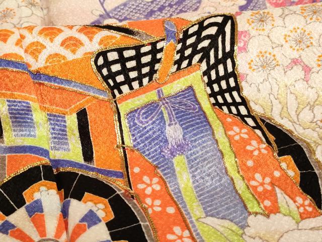 平和屋着物[]七五三　女の子　７歳　祝着　四つ身　駒刺繍　御所車花文　AABE2133ja