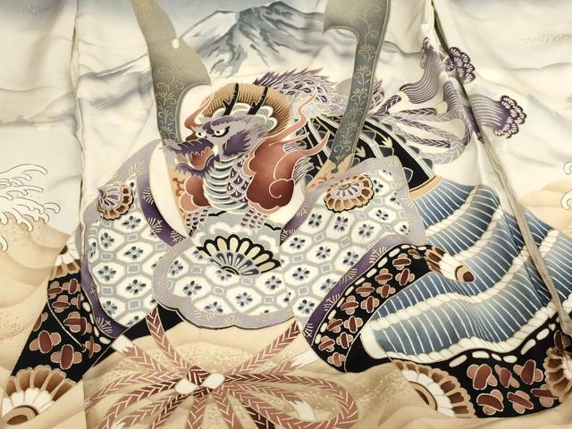 平和屋着物[]お宮参り　男の子　祝着　産着　初着　のしめ　兜　立波風景文　暈し染め　金彩　逸品　AABE2135ja