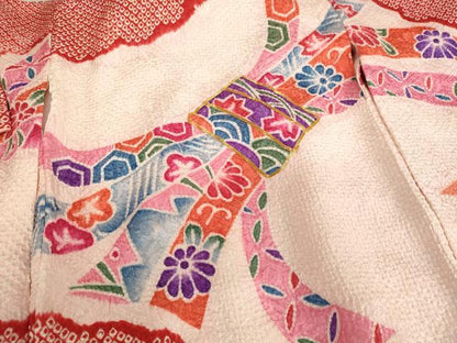 平和屋着物[]七五三　女の子　３歳　祝着　一つ身　総絞り　駒刺繍　束ね熨斗文　逸品　AABE2137ja