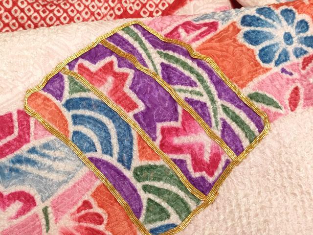 平和屋着物[]七五三　女の子　３歳　祝着　一つ身　総絞り　駒刺繍　束ね熨斗文　逸品　AABE2137ja