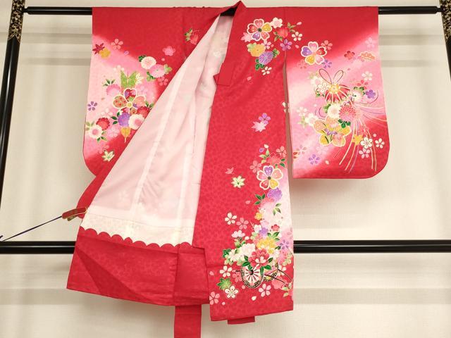 平和屋着物[]七五三　女の子　３歳　祝着　一つ身　刺繍　鈴花文　暈し染め　金糸　金彩　逸品　AABE2138ja