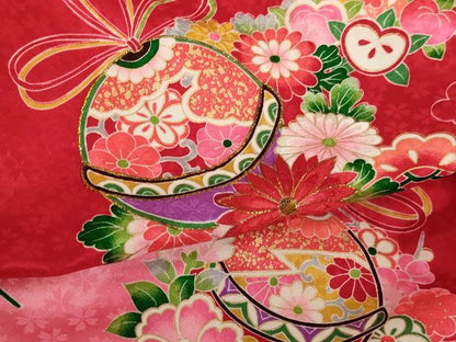 平和屋着物[]七五三　女の子　３歳　祝着　一つ身　刺繍　鈴花文　暈し染め　金糸　金彩　逸品　AABE2138ja