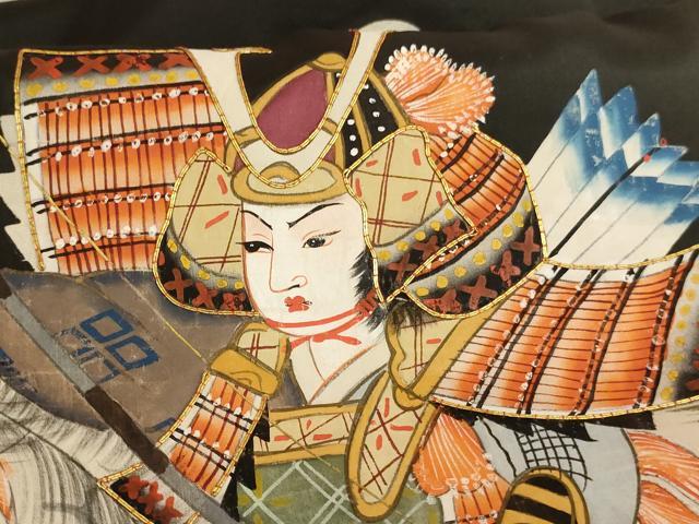 平和屋着物[]お宮参り　男の子　祝着　産着　初着　のしめ　手描き　駒刺繍　騎馬武者　暈し染め　金彩　逸品　AABE2139ja