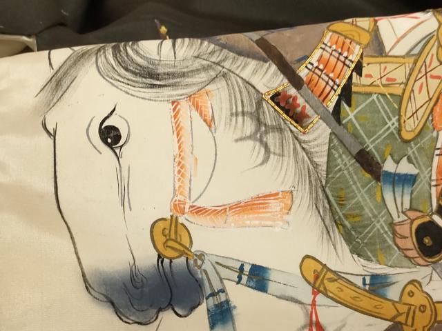 平和屋着物[]お宮参り　男の子　祝着　産着　初着　のしめ　手描き　駒刺繍　騎馬武者　暈し染め　金彩　逸品　AABE2139ja