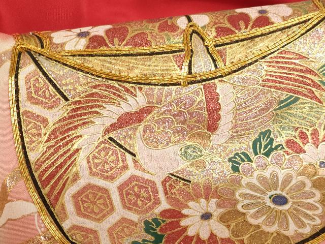 平和屋着物[]お宮参り　女の子　祝着　産着　初着　のしめ　駒刺繍　糸巻飛鶴花文　暈し染め　金彩　逸品　AABE2140ja