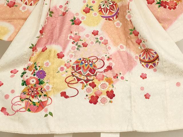 平和屋着物[]七五三　女の子　３歳　祝着　一つ身　長襦袢セット　手毬花丸文　暈し染め　金彩　逸品　AABE2141ja