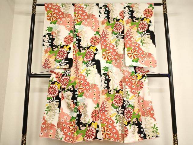 平和屋着物∵女の子 十三参り 子供 祝着 孔雀花文 金銀彩 逸品 AABE2143ja