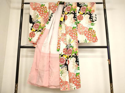 平和屋着物∵女の子 十三参り 子供 祝着 孔雀花文 金銀彩 逸品 AABE2143ja