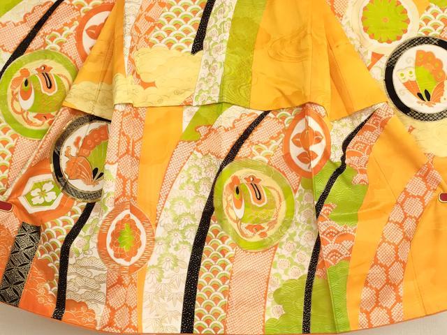 平和屋着物[]七五三　女の子　３歳　祝着　三つ身　駒刺繍　花蝶丸文　金彩　AABE2144ja