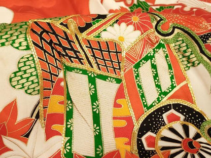 平和屋着物[]七五三　女の子　３歳　祝着　三つ身　長襦袢セット　駒刺繍　雪輪御所車花文　金彩　逸品　AABE2145ja