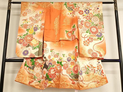 平和屋着物[]七五三　女の子　5歳　祝着　駒刺繍　草花文　暈し染め　金彩　逸品　AABE2147ja