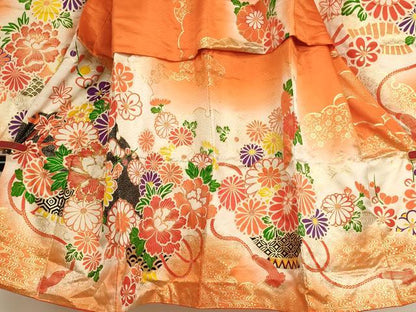 平和屋着物[]七五三　女の子　5歳　祝着　駒刺繍　草花文　暈し染め　金彩　逸品　AABE2147ja